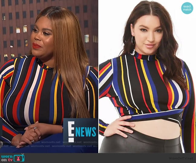 Forever 21 Plus Size Striped Tulip Crop Top worn by Nina Parker on E! News