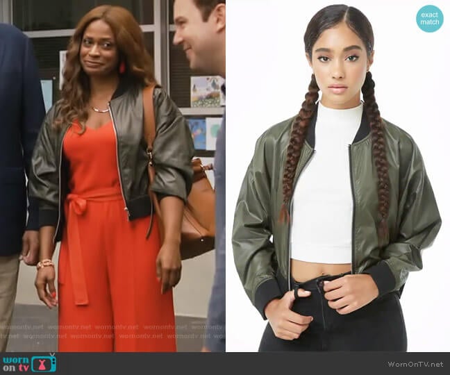 Forever 21 Flat Collar Bomber Jacket worn by Poppy (Kimrie Lewis) on Single Parents