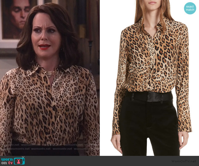 Frame Leopard Print Silk Blouse worn by Karen Walker (Megan Mullally) on Will and Grace