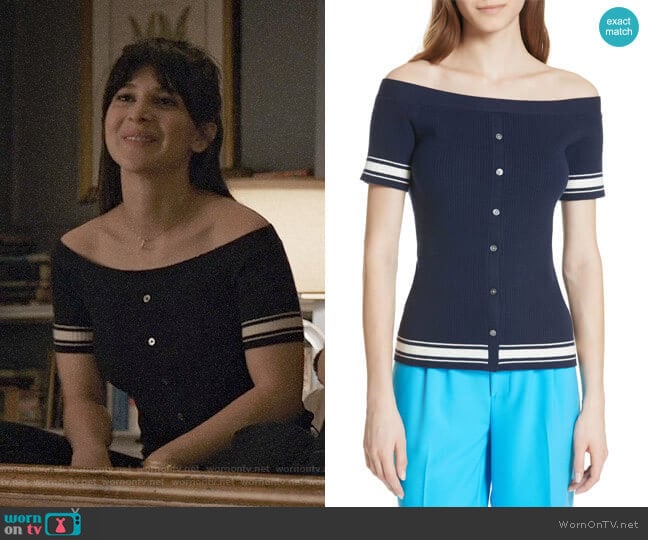 Frame Off the Shoulder Sweater worn by Allison McCord (Kathrine Herzer) on Madam Secretary