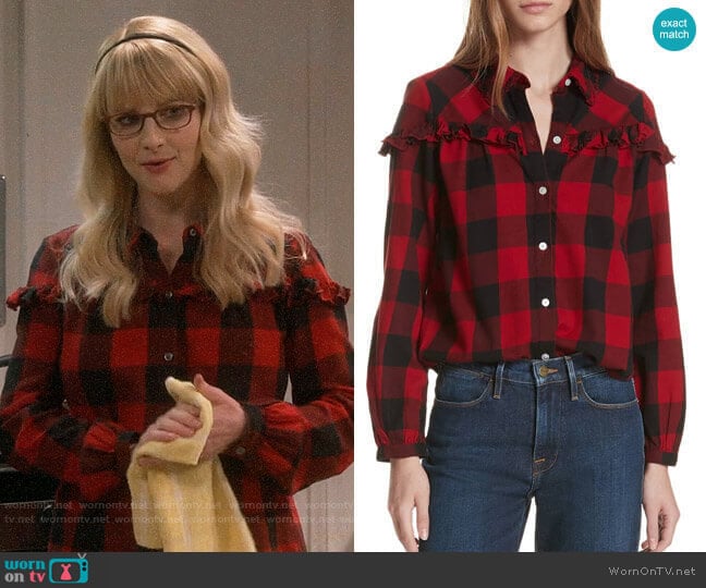 Frame Ruffle Trim Buffalo Check Shirt worn by Bernadette Rostenkowski (Melissa Rauch) on The Big Bang Theory