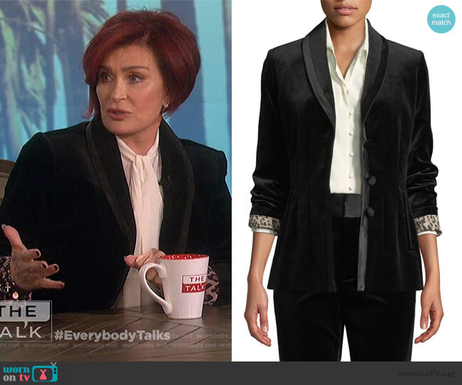 Frame Fitted Velvet Button-Front Blazer Jacket worn by Sharon Osbourne on The Talk