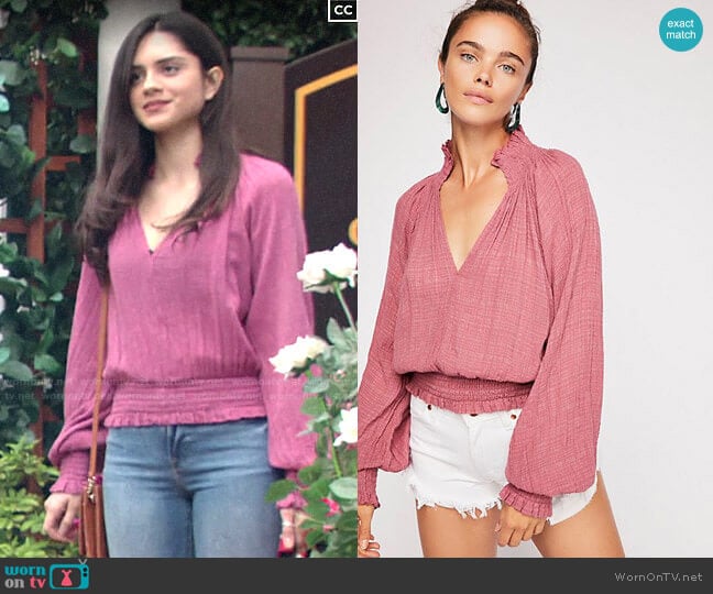 Free People Solid Smocked Top in Berry worn by Lola Rosales (Sasha Calle) on The Young and the Restless