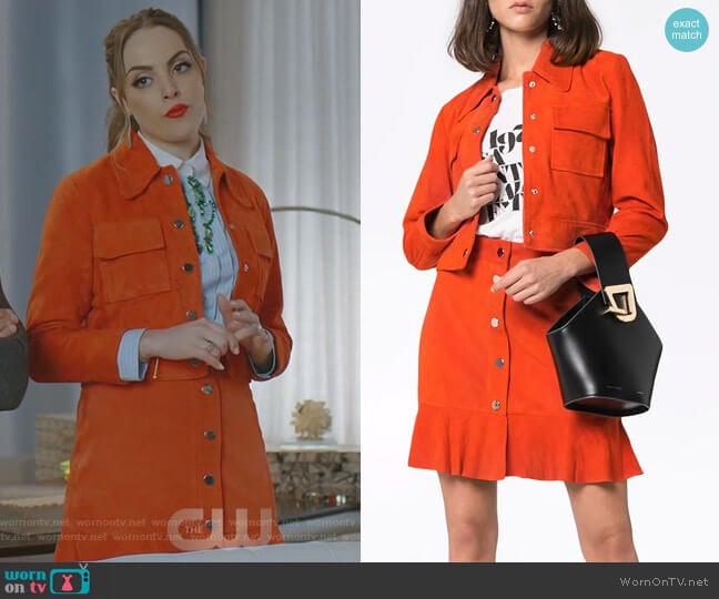 Ganni Salvia Jacket worn by Fallon Carrington (Elizabeth Gillies) on Dynasty