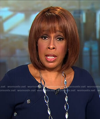 Gayle King’s navy buttoned knitted dress on CBS This Morning