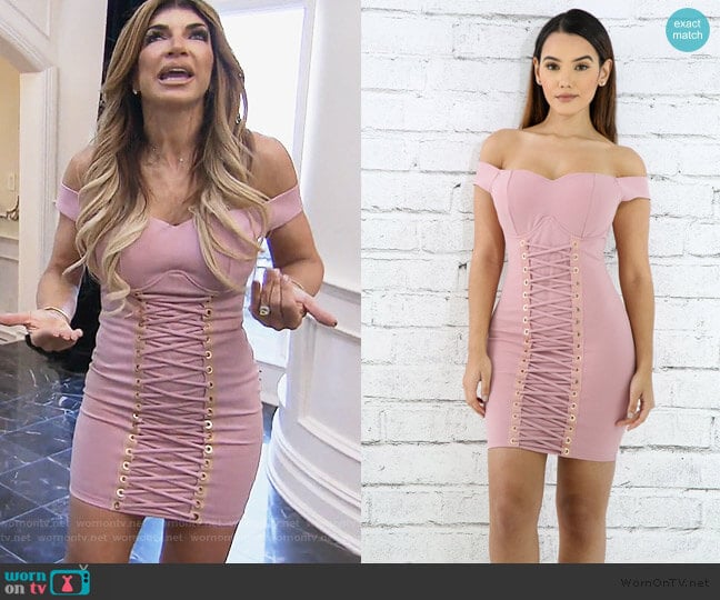Giti Online Off Shoulder Corset Bodycon Dress worn by Teresa Giudice on The Real Housewives of New Jersey