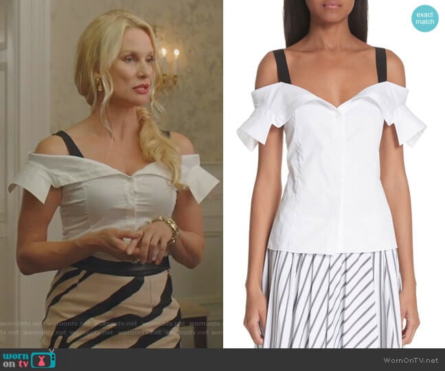 Jason Wu Grosgrain Trim Off the Shoulder Top worn by Alexis Carrington (Elaine Hendrix) on Dynasty