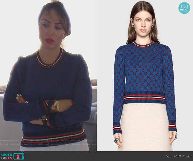 Gucci Lurex GG jacquard sweater worn by Kelly Dodd on The Real Housewives of Orange County