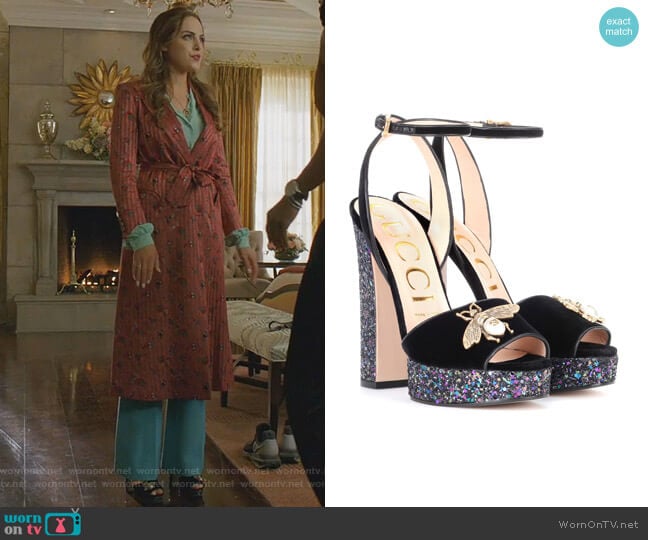 Gucci Velvet Sandal with Bee worn by Fallon Carrington (Elizabeth Gillies) on Dynasty