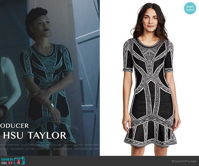 Herve Leger Lace & Eyelet Detail Midi Dress worn by Reeva Payge (Grace Byers) on The Gifted