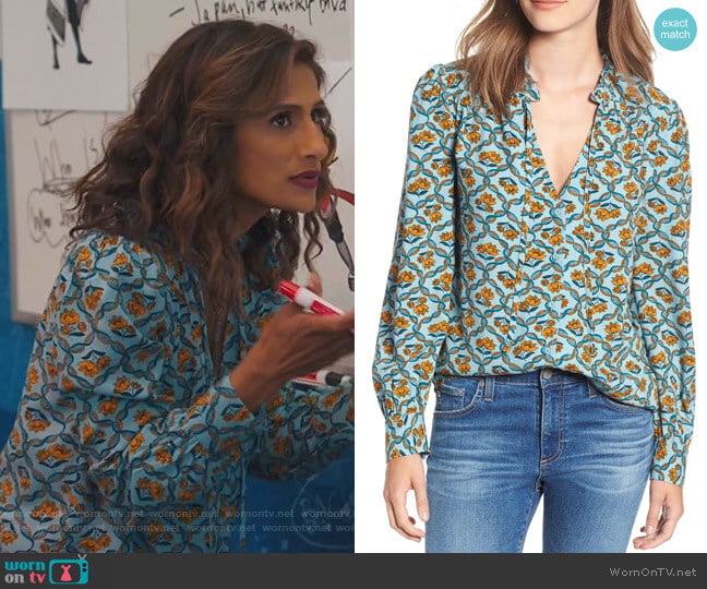 Hinge Tie Neck Blouse worn by Emet Kamala-Sweetzer (Sarayu Blue) on I Feel Bad