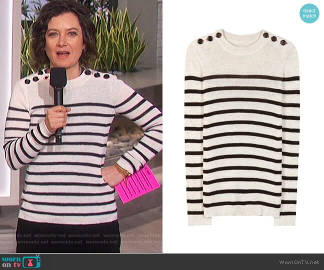 Isabel Marant Striped Button Shoulder Sweater worn by Sara Gilbert on The Talk