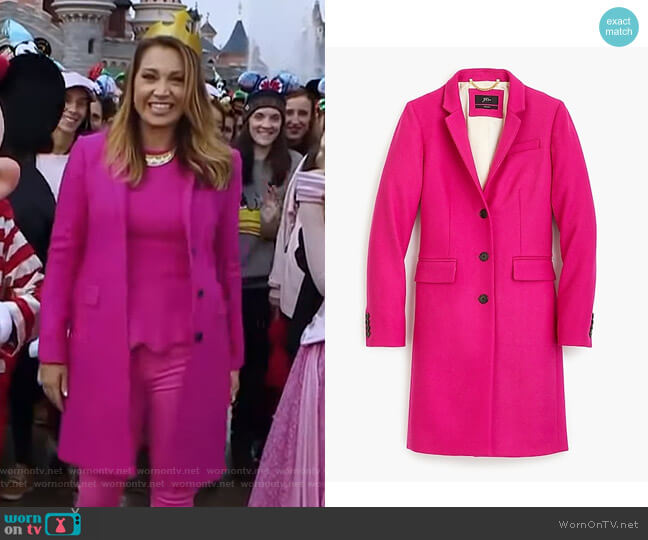 J.Crew Regent Topcoat in Double-Serge Wool worn by Ginger Zee on Good Morning America