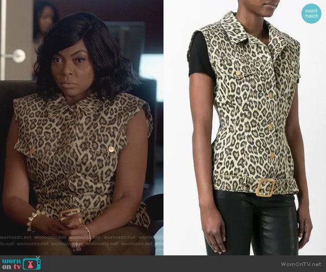 Jean Paul Gaultier Vintage Leopard Print Sleeveless Denim Jacket worn by Cookie Lyon (Taraji P. Henson) on Empire