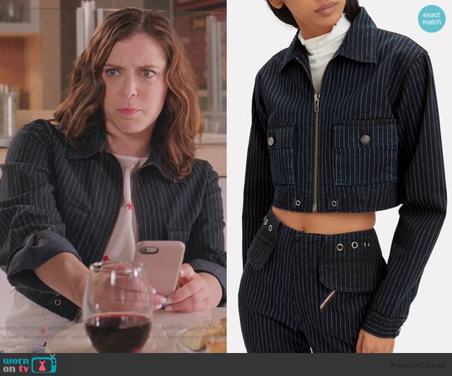 Jean Atelier Alix Crop Jacket worn by Rebecca Bunch (Rachel Bloom) on Crazy Ex-Girlfriend