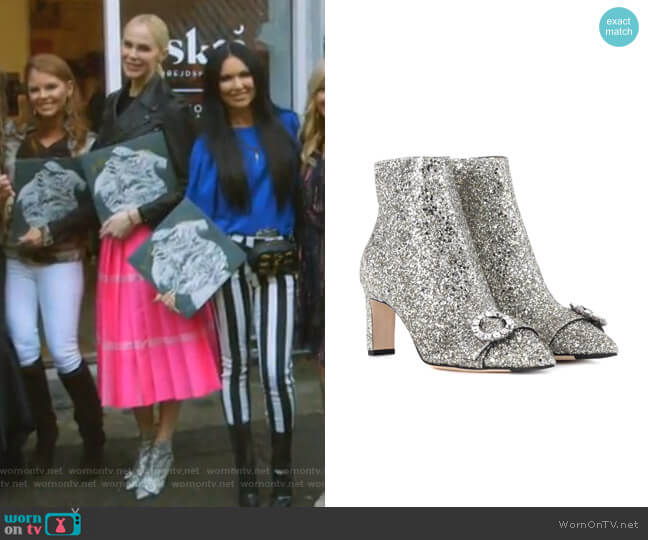 Jimmy Choo Silver Hanover 65 Glitter Boots worn by Kameron Westcott on The Real Housewives of Dallas