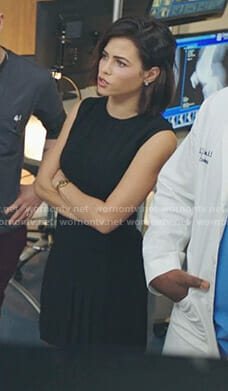 Julian’s black pleated sleeveless dress on The Resident