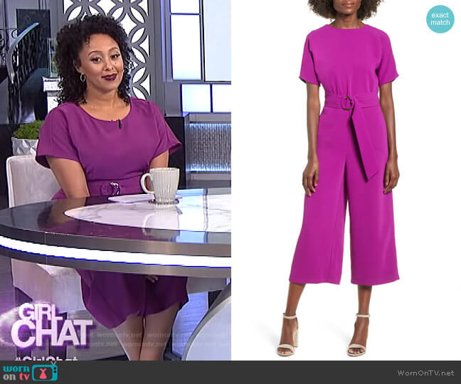 June & Hudson Belted Culotte Jumpsuit worn by Tamera Mowry on The Real