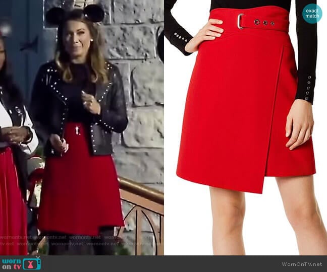 Karen Millen Faux-Wrap A-Line Skirt worn by Ginger Zee on Good Morning America