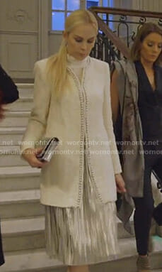 Kameron’s white pearl embellished tweed jacket on The Real Housewives of Dallas