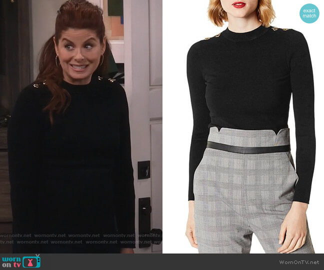Karen Millen Hardware Detail Sweater worn by Grace Adler (Debra Messing) on Will and Grace