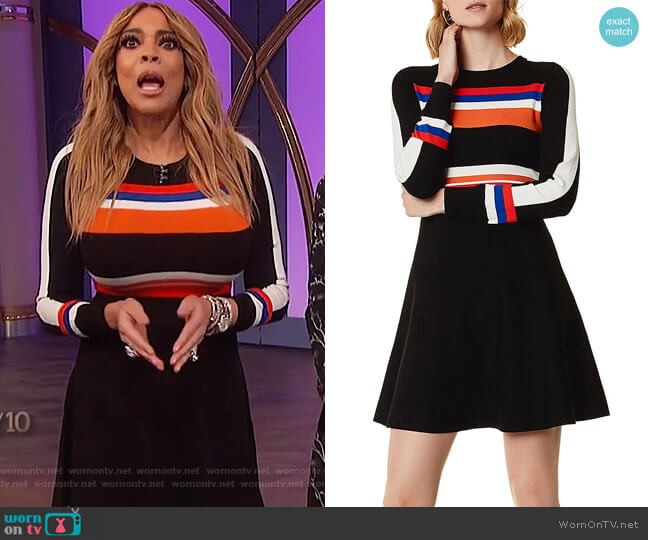Karen Millen Striped Fit-and-Flare Dress worn by Wendy Williams on The Wendy Williams Show