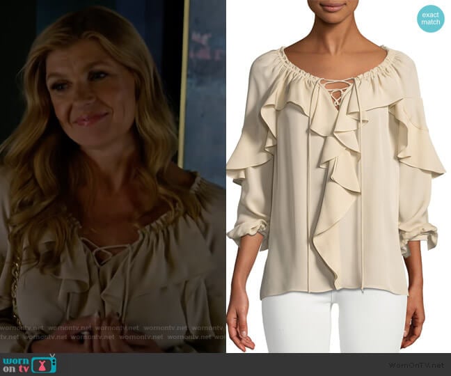 Kobi Halperin Sevan Ruffled Silk Blouse worn by Debra Newell (Connie Britton) on Dirty John