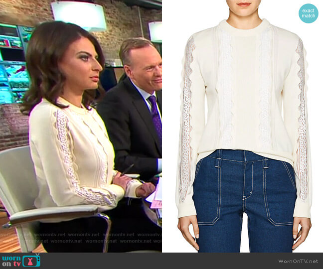 Chloe Lace Inset Sweater worn by Bianna Golodryga on CBS Mornings