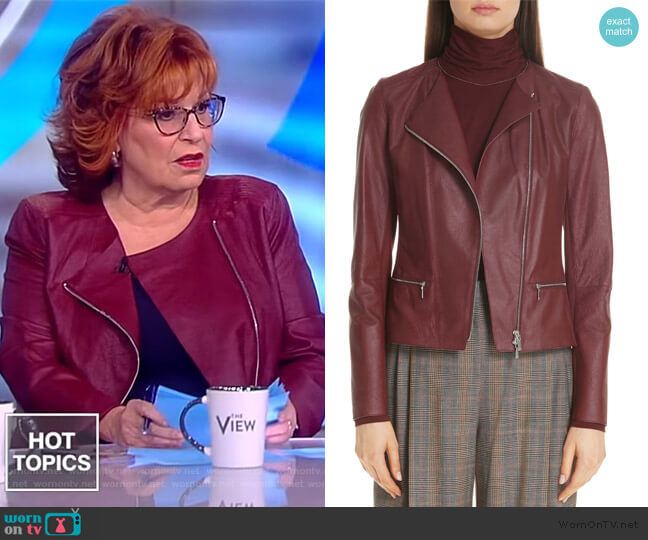 Lafayette 148 New York Trista Zip-Front Weathered Lambskin Leather Jacket worn by Joy Behar on The View