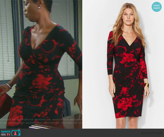 Ralph Lauren Floral Print Faux Wrap Jersey Dress worn by Valerie Grant (Vanessa Williams) on Days of our Lives
