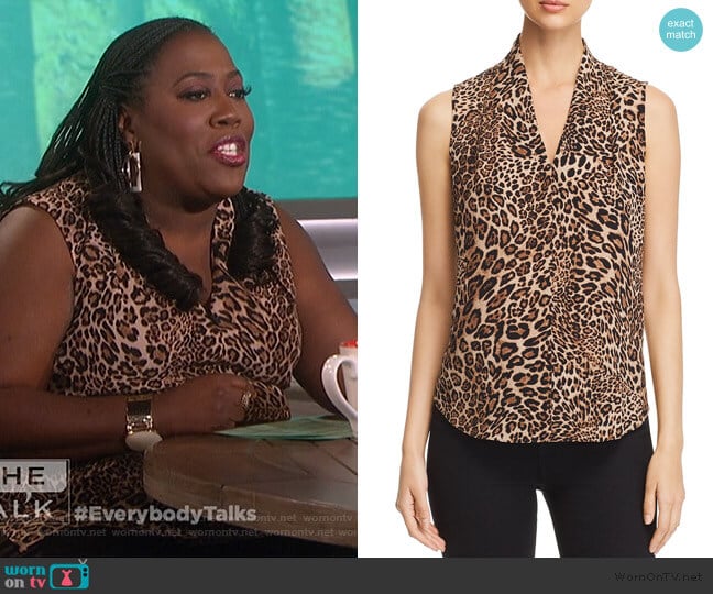 Le Gali Amal Leopard Sleeveless Blouse worn by Sheryl Underwood on The Talk