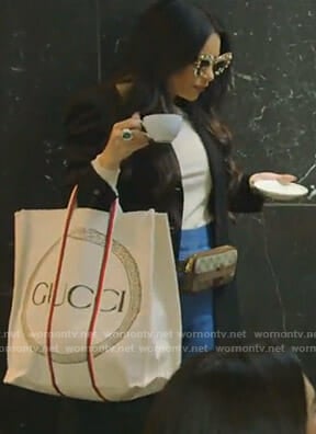 LeeAnn’s Gucci belt bag and logo tote bag on The Real Housewives of Dallas