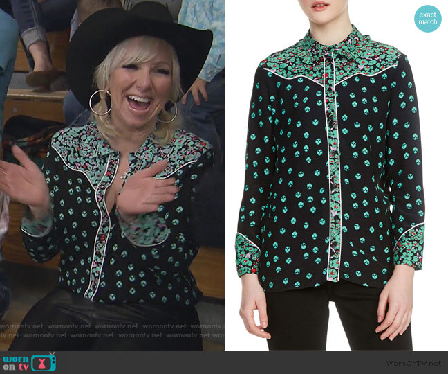 Maje Imani Pipe Trim Blouse worn by Margaret Josephs on The Real Housewives of New Jersey