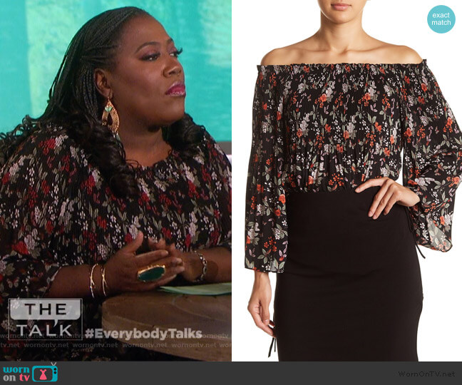 Max Studio Floral Pleated Off-the-Shoulder Blouse worn by Sheryl Underwood on The Talk