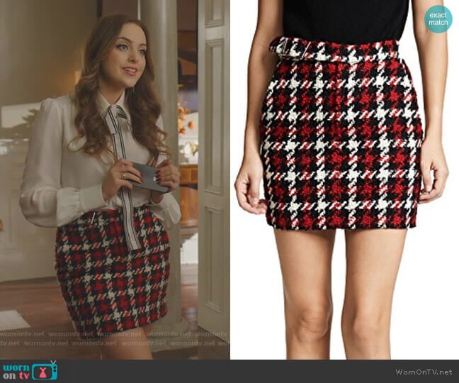 McQ Alexander McQueen Belted Mini Skirt worn by Fallon Carrington (Elizabeth Gillies) on Dynasty