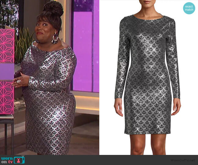 MICHAEL Michael Kors Long-Sleeve Cowl-Neck Sequin Dress worn by Sheryl Underwood on The Talk
