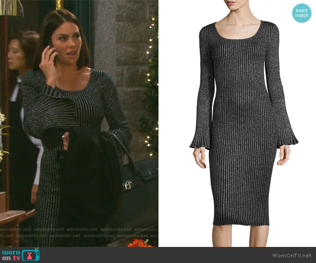 Milly Flare-Sleeve Ribbed Metallic Sweater Dress worn by Chloe Lane (Nadia Bjorlin) on Days of our Lives