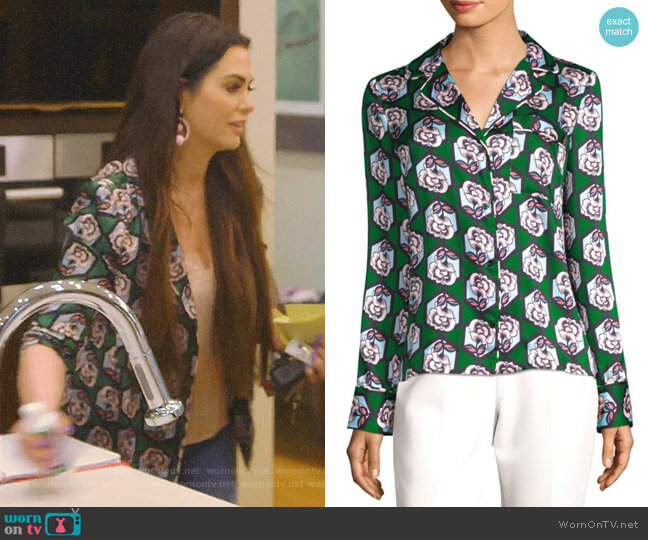 Milly Floral-Print Blouse worn by D’Andra Simmons on The Real Housewives of Dallas