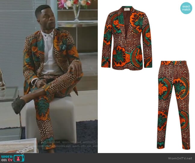 Ohema Ohene Button African Print Blazer-Joshua Greenleaf worn by Jeff Colby (Sam Adegoke) on Dynasty