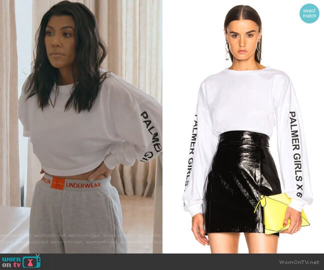 Palmer Girls X Miss Sixty Long Sleeve Crop Tee worn by Kourtney Kardashian on Keeping Up with the Kardashians