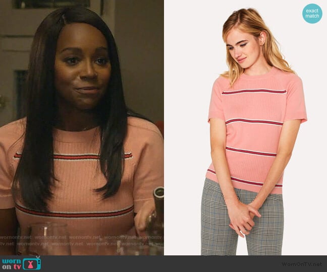 PS Paul Smith Pink Stripe Cotton Short-Sleeve Sweater worn by Michaela Pratt (Aja Naomi King) on How to Get Away with Murder