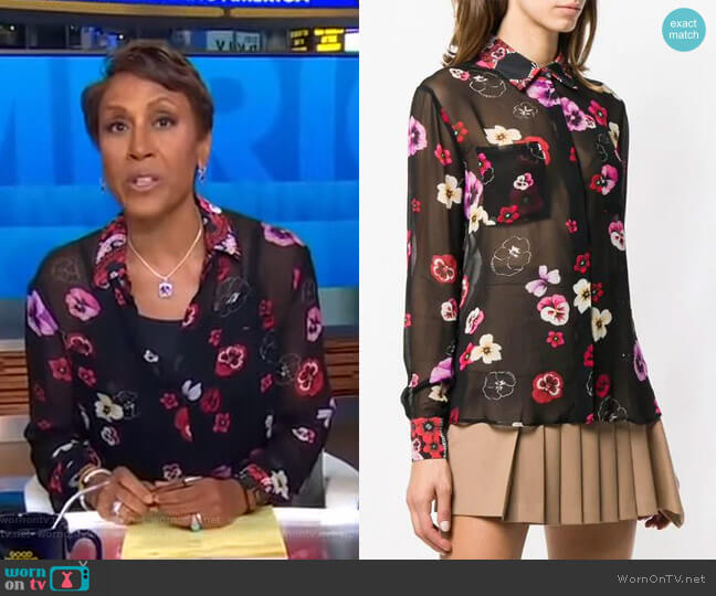Pinko Floral Sheer Fitted Blouse worn by Robin Roberts on Good Morning America