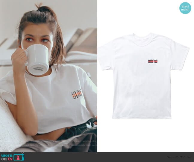 Popup Concepts World Print Tee worn by Kourtney Kardashian on Keeping Up with the Kardashians