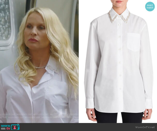 Prada Jewel Collar Shirt worn by Alexis Carrington (Elaine Hendrix) on Dynasty