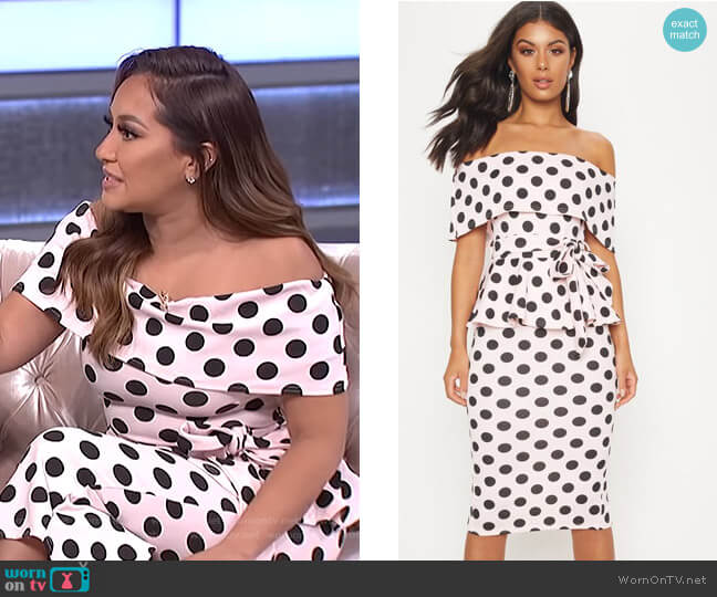 Pretty Little Thing Polka Dot Bardot Peplum Midi Dress worn by Adrienne Houghton on The Real