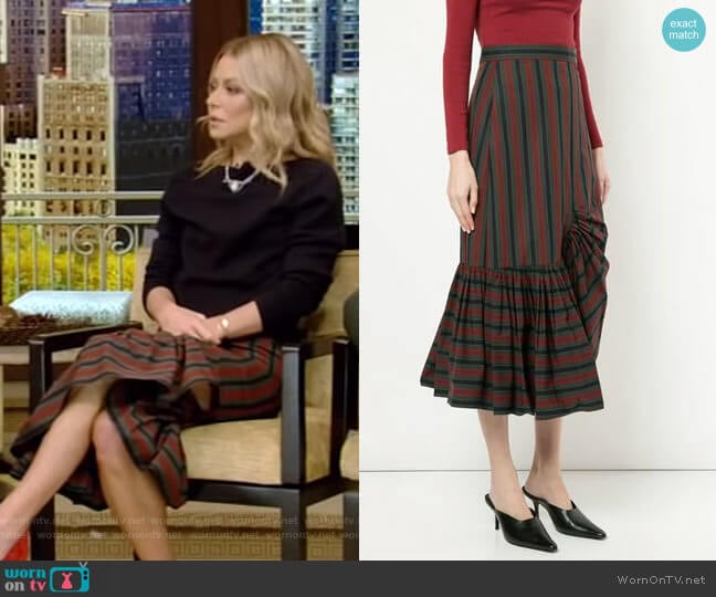 Rosetta Getty Striped Asymmetric Skirt worn by Kelly Ripa on Live with Kelly and Mark