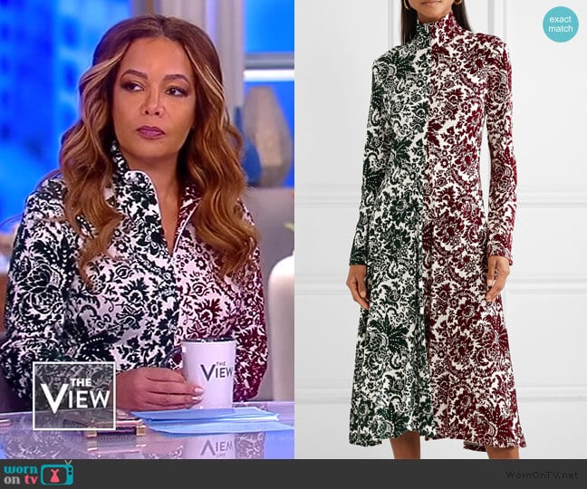 Rosie Assoulin Hans Yolo flocked jersey midi dress worn by Sunny Hostin on The View