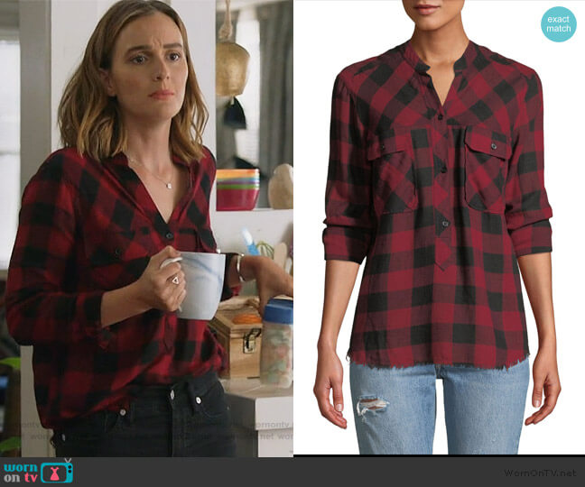 Rails Redding Frayed Plaid Button-Front Shirt worn by Angie (Leighton Meester) on Single Parents