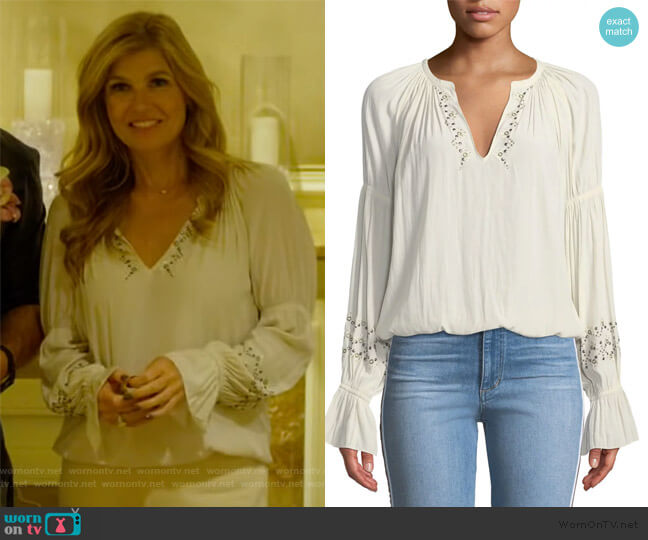 Ramy Brook Antonia Embellished Peasant Top worn by Debra Newell (Connie Britton) on Dirty John