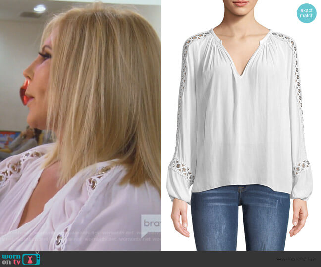 Ramy Brook Sera V-Neck Long-Sleeve Blouse with Grommet Trim worn by Vicki Gunvalson on The Real Housewives of Orange County